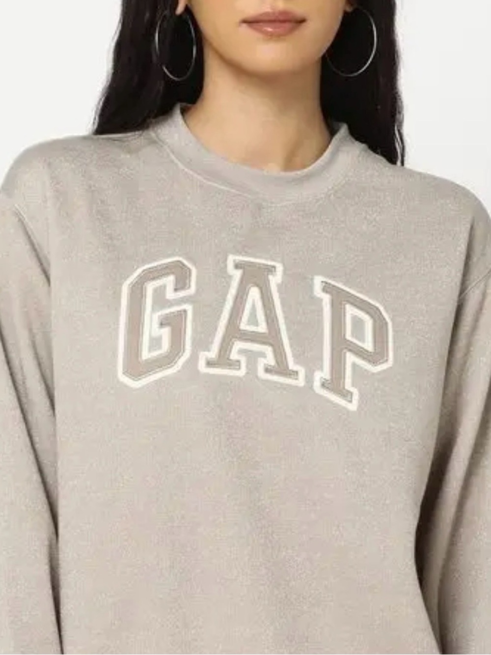 GAP Womens Sweatshirt Brown Size M Medium Spellout Glitter Tan Taupe, NWOT - Picture 4 of 5